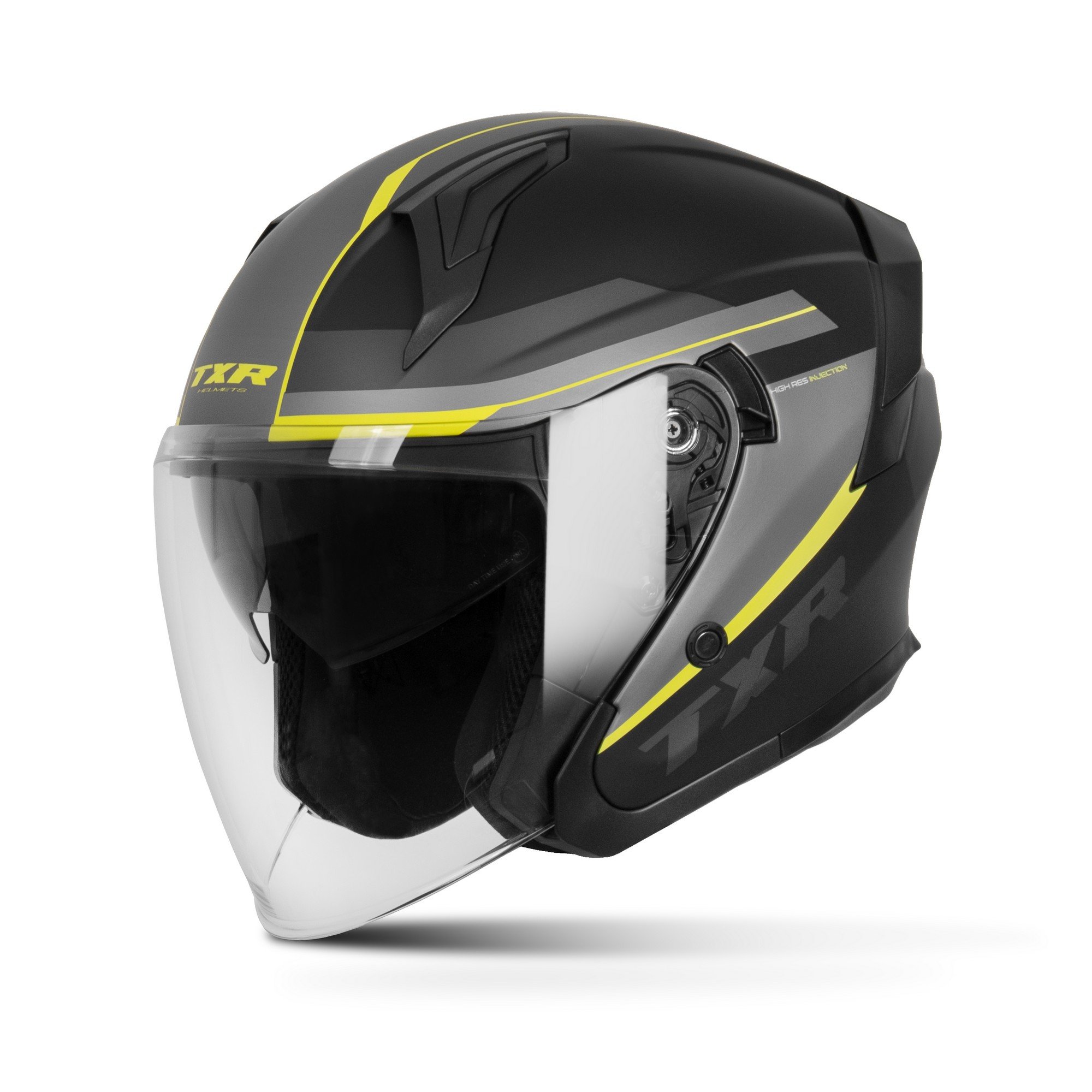 Otevřená helma na motorku TXR City černo-šedo-fluo žlutá