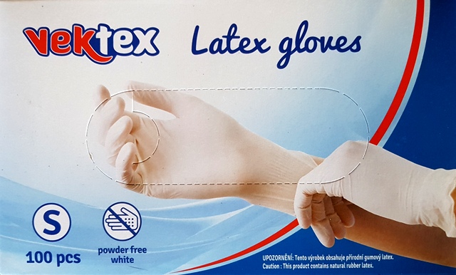 Jednorázové latexové rukavice Vektex , nepudrované S 100ks