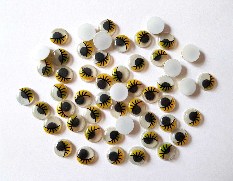 Oči barevné víčka s řasami žluté - 10mm ( 50ks )