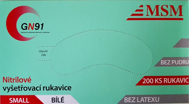 Rukavice nitrilové bílé bez latexu a pudru S, 200ks