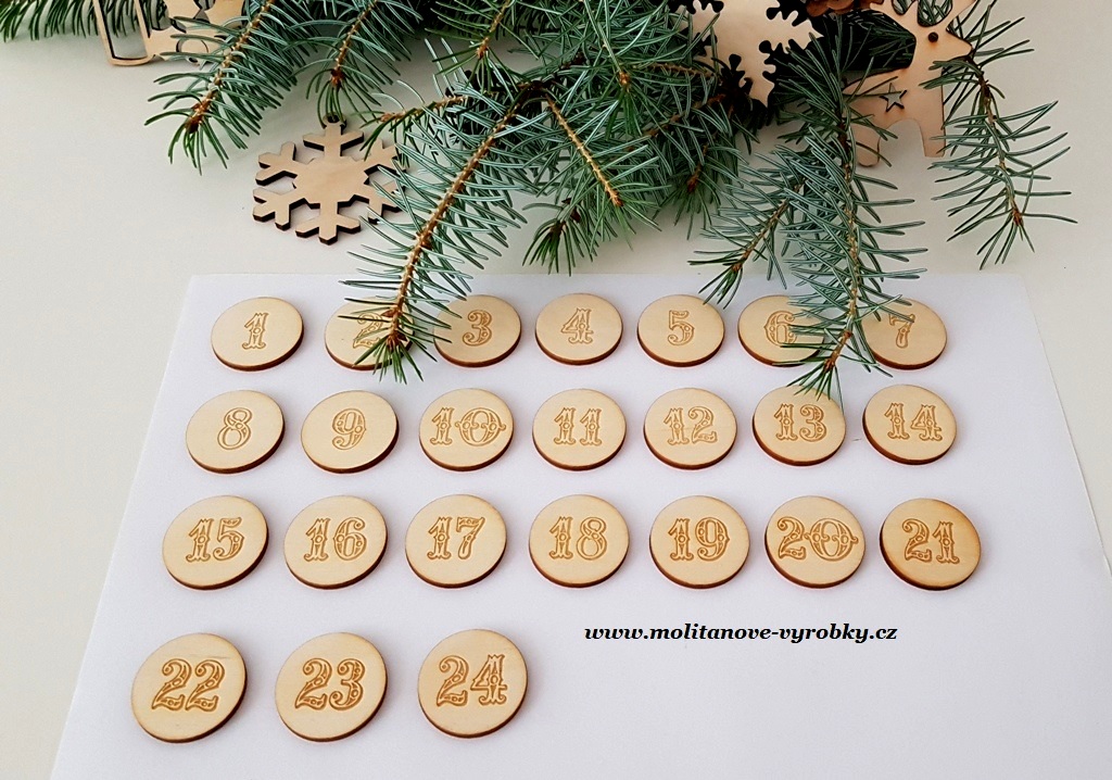 Sada čísel na adventní kalendář kolečka 1 - 24