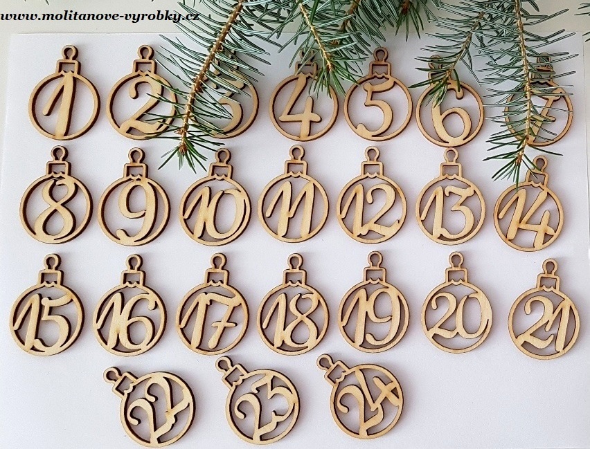 Sada čísel na adventní kalendář ozdoby 1 - 24