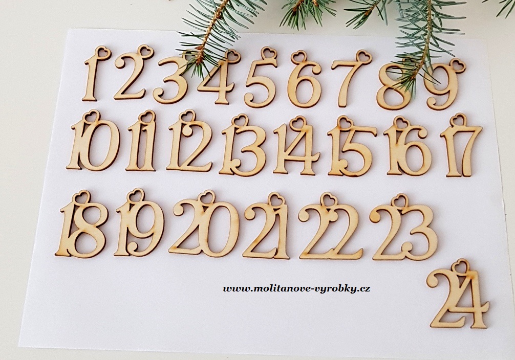 Sada čísel na adventní kalendář srdíčka 1 - 24