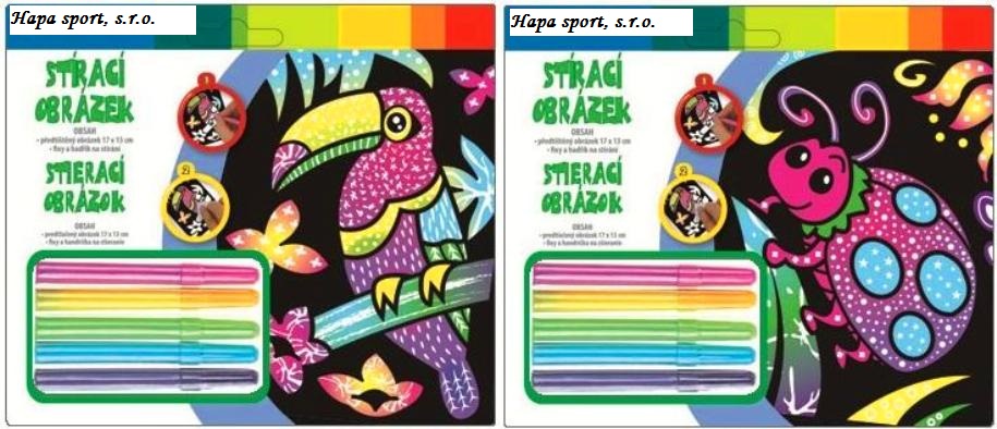Stírací obrázek ( 17x13cm ) s fixy mix motivů - 1ks
