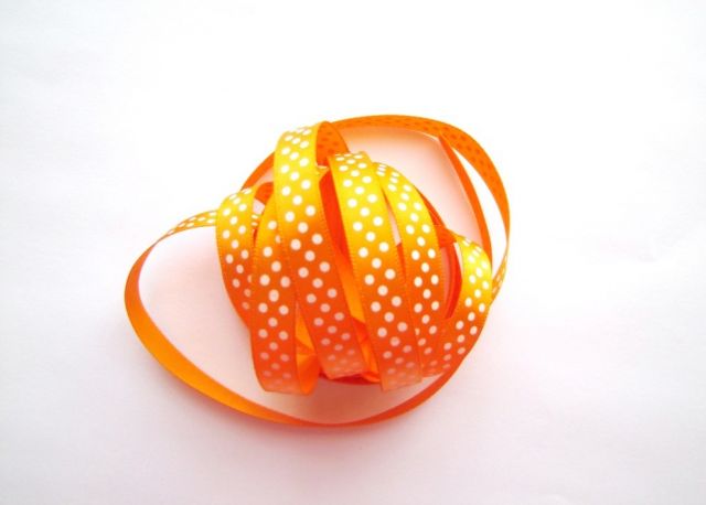 Stuha saténová - puntík ( 10mm x 2m ) oranžová