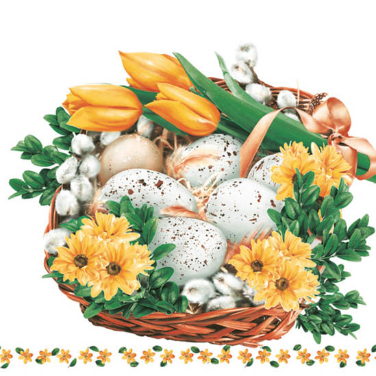 Ubrousek - košík s tulipány 33x33 cm