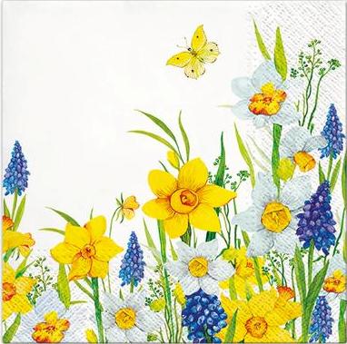 Ubrousek - narcisy a modřince 33x33 cm