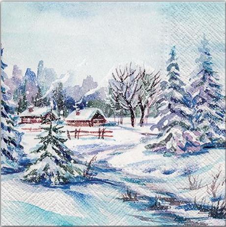 Ubrousek - zimní vesnice 33x33 cm