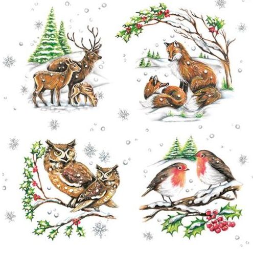 Ubrousek - zimní zvířátka 33x33 cm