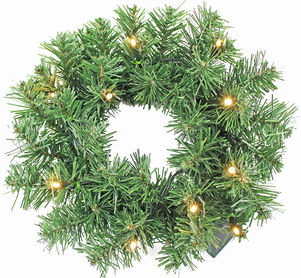 Věnec s osvětlením 10 LED z umělého jehličí ø 30 cm
