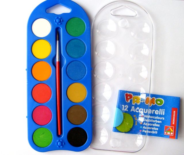 Vodové barvy PRIMO - 12 barev + štětec + paleta
