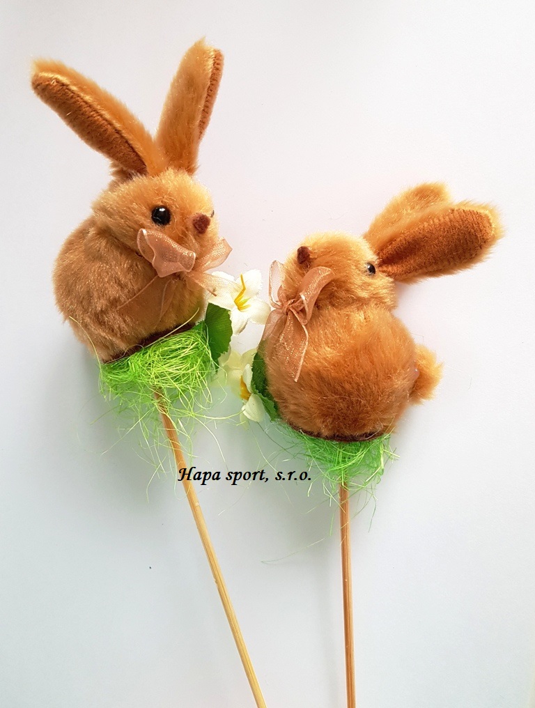 Zápich - zajíček plyšový s květem 7cm + špejle