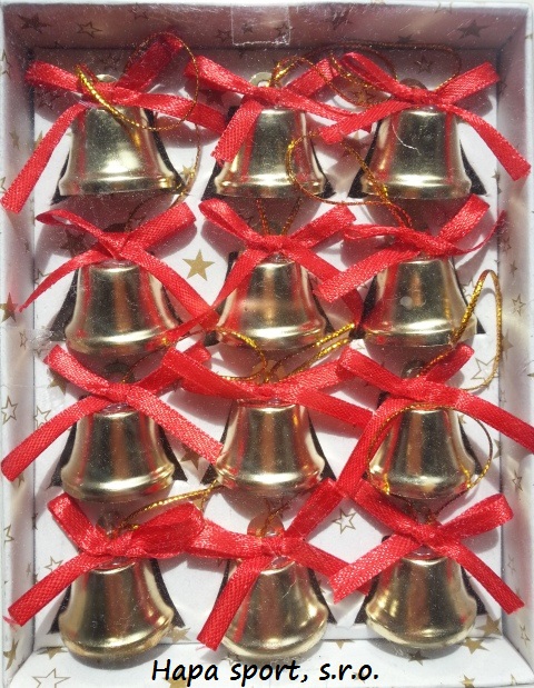 Zvonečky zlaté - 2,5cm ( 12ks v krabičce )