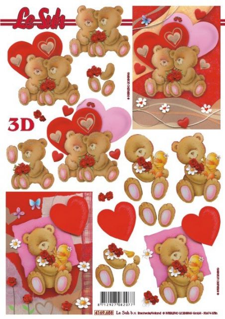 3D papír pro vystřihování ( Valentýn - medvídci )