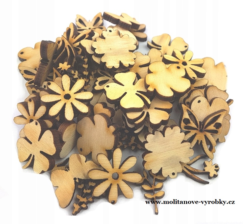 Dřevěná jarní dekorace mix 2cm -100ks