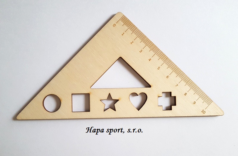Dřevěné pravítko 10cm - trojúhelník s geometrickými tvary