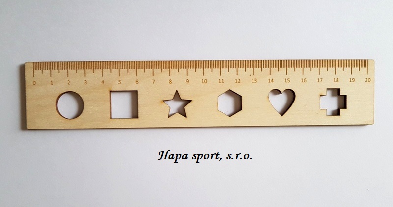 Dřevěné pravítko 20cm - rovné s geometrickými tvary
