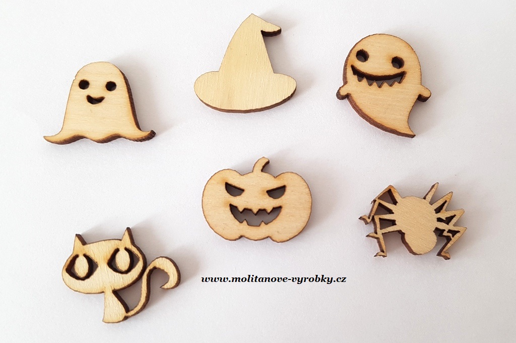 Dřevěný výřez - Halloween symboly - 6ks