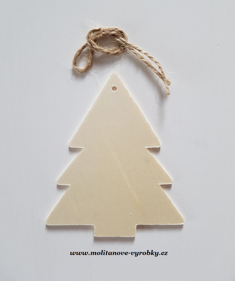 Dřevěný výřez - stromeček k zavěšení - 9cm + provázek